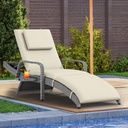 YITAHOME Patio Chaise Lounge Chair Set, Wicker Chaise Lounge Outdoor Rattan Reclining Chair with Armrests/Pull-Out Cup Holder/5-Position Backrest/Cushion & Headrest-Beige