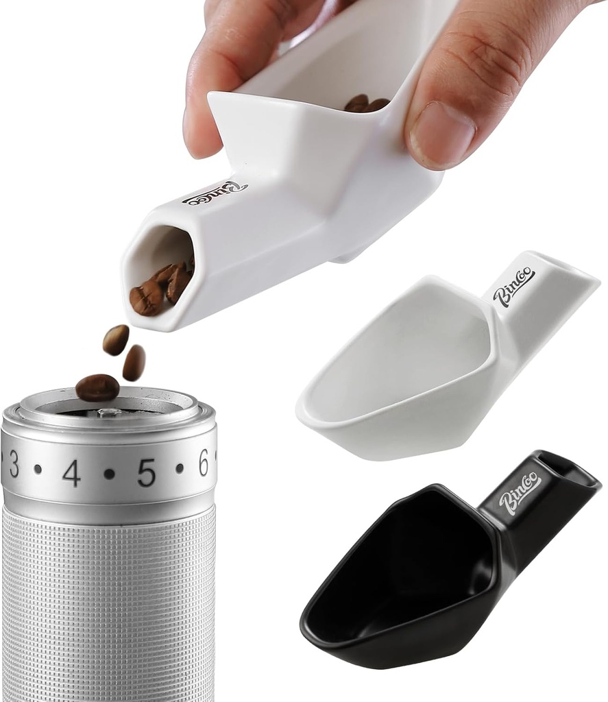 Bincoo Coffee Bean Dosing Cup, Ceramic Coffee Beans Dosing Set of 2, Measuring Cup Hold Up to 30g Coffee, Weigh Coffee Bean Container, Espresso Accessories for Coffee Bar, Tea Dosing (White+Black)