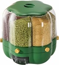 Cereal Dispenser Rice Bucket Dispenser, 6-Grid Food Grain Storage Container Kitchen Organization, Moisture-Proof Rice Storage Box for Kitchen,Green