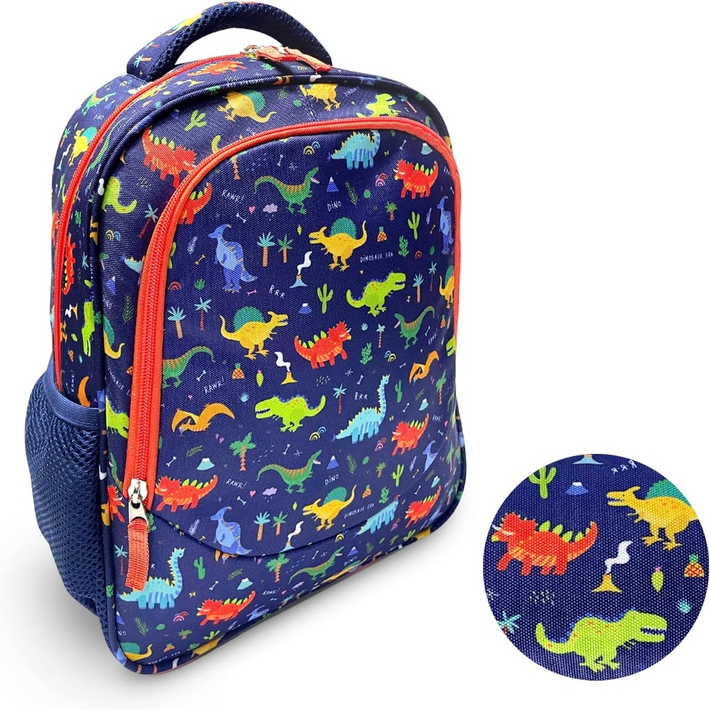 Dinosaur Backpack for Kids Toddlers Boys, Cute 13” Daycare PreSchool Kindergarten Elementary School Boy Backpacks, Water Bottle Pocket Holder, Insulated Padded Bags, Toddler Travel Bag, Blue Dino