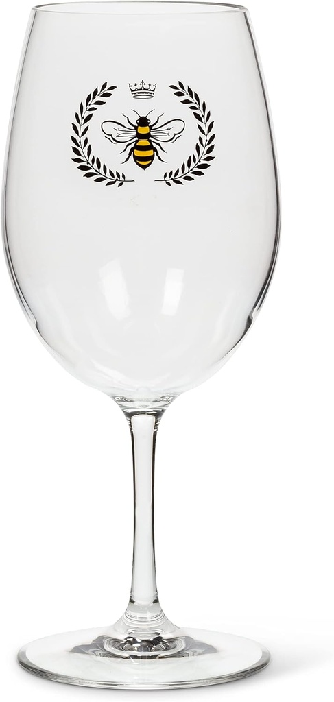 Abbott Collection 27-Reign-GOB-BLK Bee in Crest Wine Glass, Clear/Black