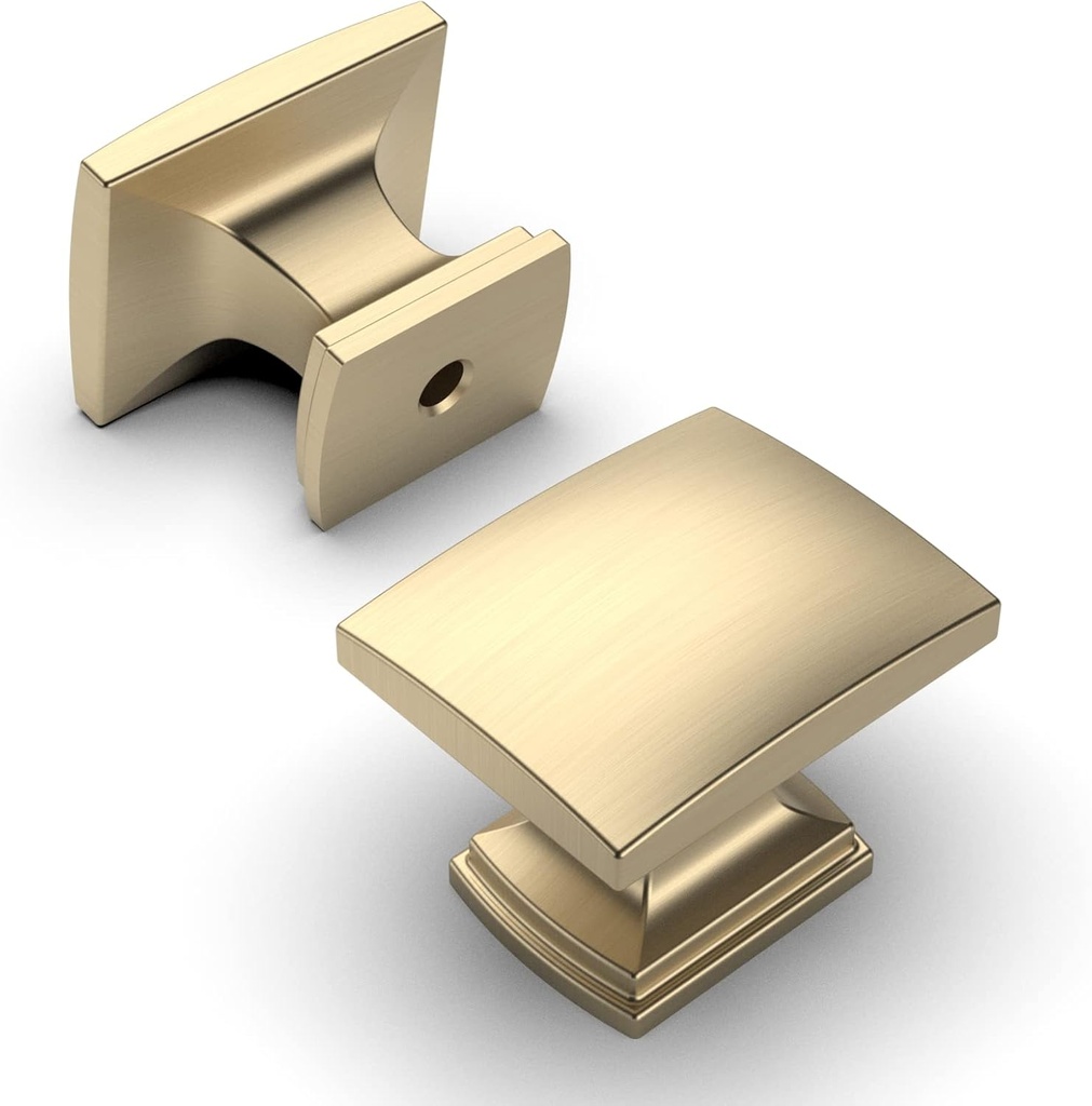 Amerdeco 10 Pack Gold Cabinet Knobs 1-1/8 Inch Single Hole Cabinet Handles Dresser Knobs Square Brushed Brass Drawer Knobs and Pulls for Bathroom Cabinets ZH0011