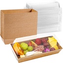 50 Pack 7.5x3.3 Inches Small Charcuterie Boxes with Clear Lids - To Go Paper Mini Treat Box, Charcuterie Boards Accessories, Dessert Boxes, Cookie, Cake Slice, Chocolate Strawberry, Donut (Brown)
