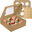 9-Count Cupcake Boxes with Window and Insert, 9x9x3 Inch, Brown, Suitable for Cupcakes, Muffins, and Cookies, 8 Pack