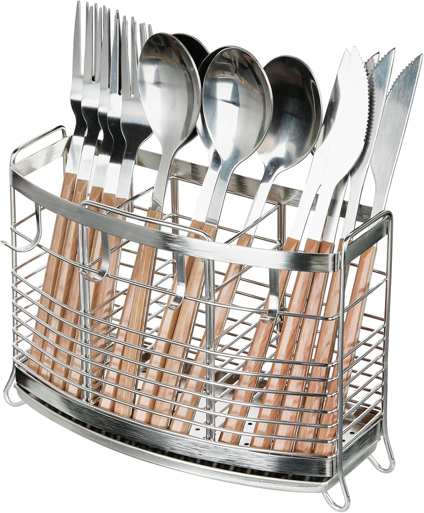 MYITYARD Kitchen Utensil Holder, Stainless Steel Utensil Drying Rack with Drip Tray, Silverware Holder Cooking Utensil Storage for Kitchen Countertop, Forks, Knives, Spoons, Flatware Organizer