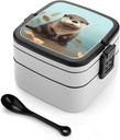 Bento Box for Adult Cute Otter Bento Lunch Box with 2 Compartments Stackable Lunch Container Reusable Food Storage Container Meal Prep Snack Containers