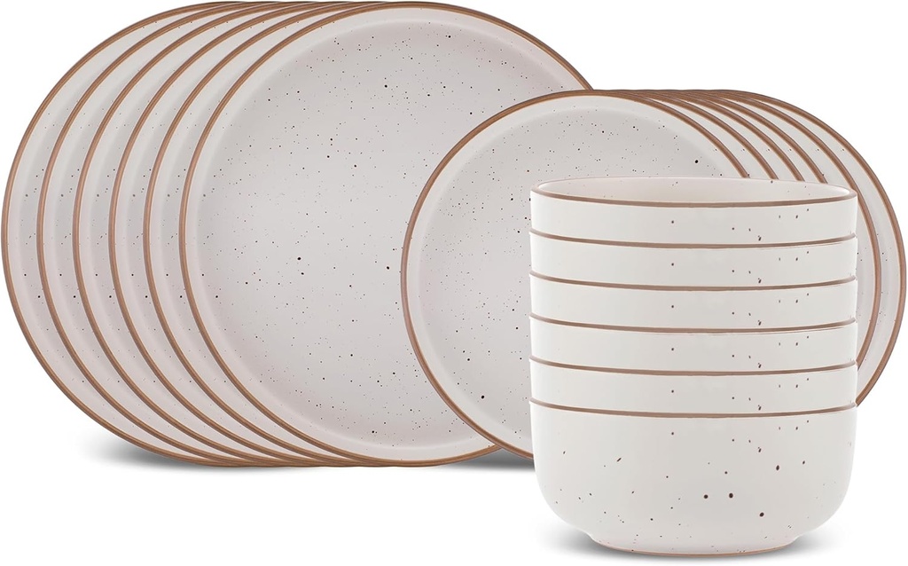 Karaca Chicago Dot 18-Piece Stoneware Dinnerware Set for 6 People - Modern & Unique Dishware Sets - Beige Dinner Plate Sets, Side Plate, Bowl - Dishwasher & Microwave Safe