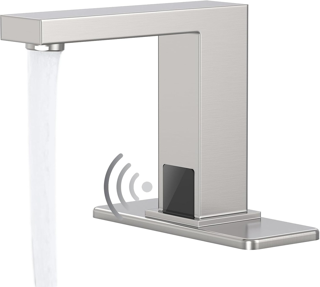 Touchless Bathroom Sink Faucet Smart Commercial Sink Faucet with Hole Cover Plate Temperature Mixer Battery or Plug-in Powered Automatic Motion Sensor Sink Faucet Brushed Nickel