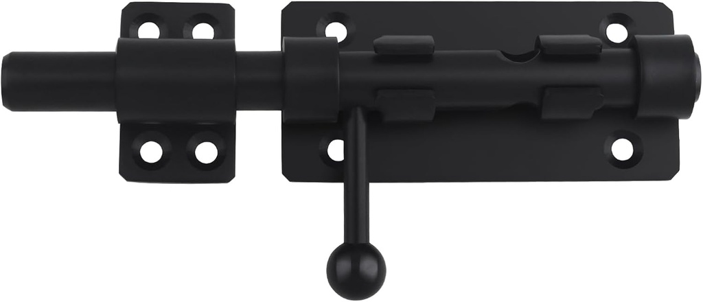 Barrel Bolt Latch, 6.3" Heavy Duty Gate Latch Slide Lock Solid 304 Stainless Steel Bolt Lock for Inside Door, Finished Shed Door Latch (1 Pack, Black)