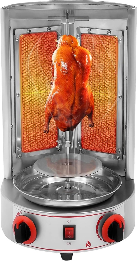 DYRABREST Shawarma Machine Doner Kebab Grill, Gas Vertical Broiler Gyro Oven Meat Rotisserie with 2 Burner for Commercial, Restaurant, Kitchen, Home Use