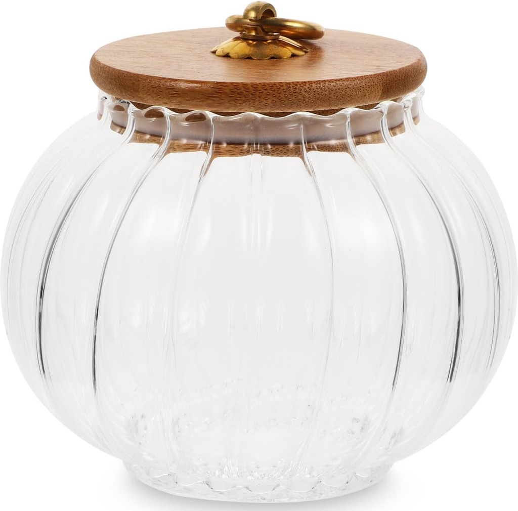 BESTOYARD 800ML Halloween Pumpkin Storage Jar Transparent Glass Food Storage Container with Bamboo Lid Airtight Candy Jar for Kitchen Tea Coffee Dried Fruits