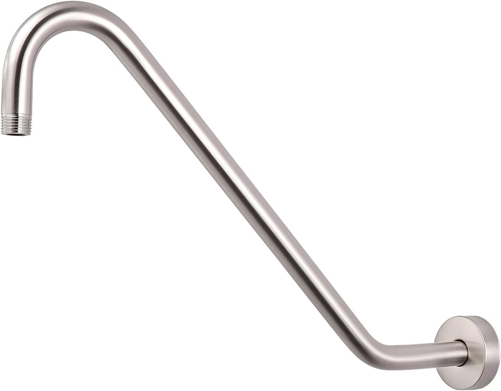 NearMoon J Shaped Shower Extension Arm, Stainless Steel Shower Head Height Extender with Flange, Riser Pipe Design for Cozy Shower Experience, Standard 1/2" Connection (16 Inch, Brushed Nickel)