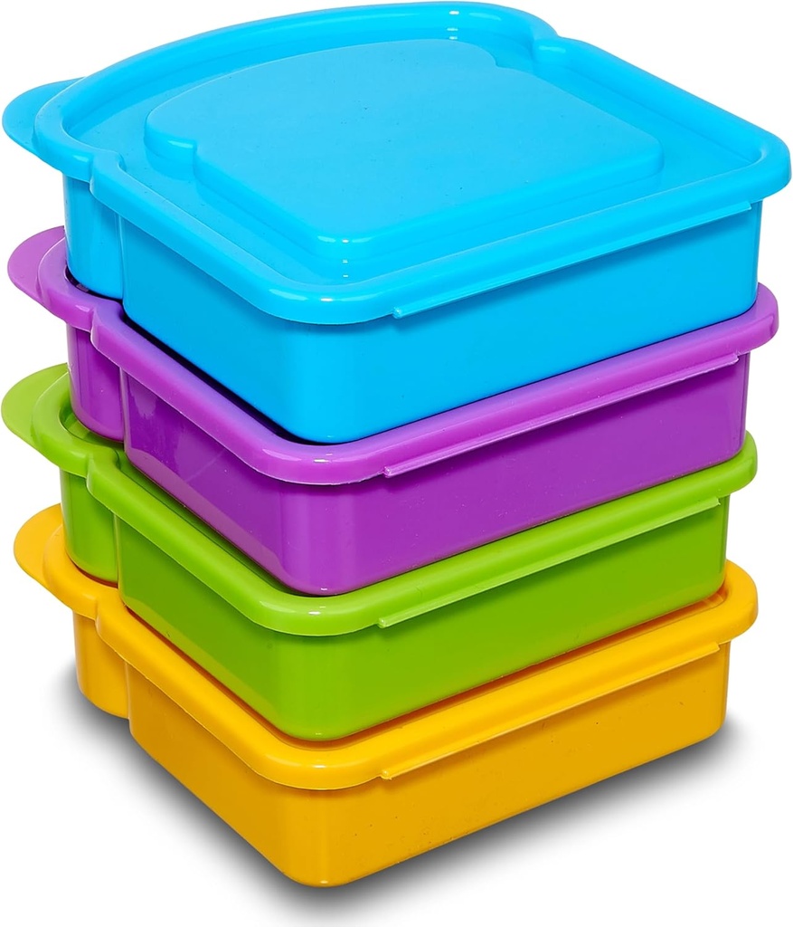 Kitchen & Cabana I 4 Pack I Small Size Sandwich Containers I Fun and Easy to Open for all Size Hands (4 Pack - Orange/Green/Blue/Purple)