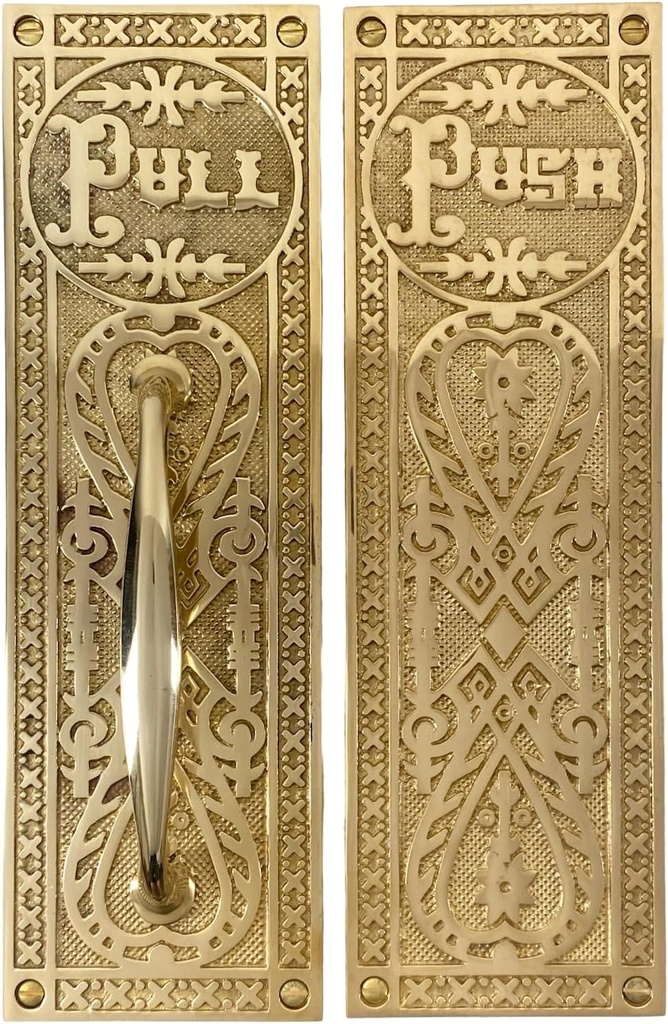 Push and Pull Victorian Door Set with Embossed Brass Design - The Gatsby (Brass)