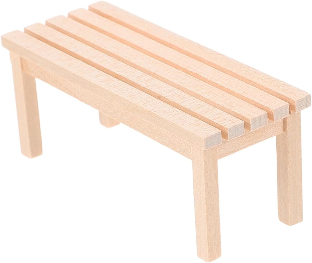 Dollhouse Wooden Garden Bench Miniature: Mini Garden Bench Photo Prop Wooden Fairy Garden Furniture Ornaments Fairy Table Chair for Dollhouse Accessories