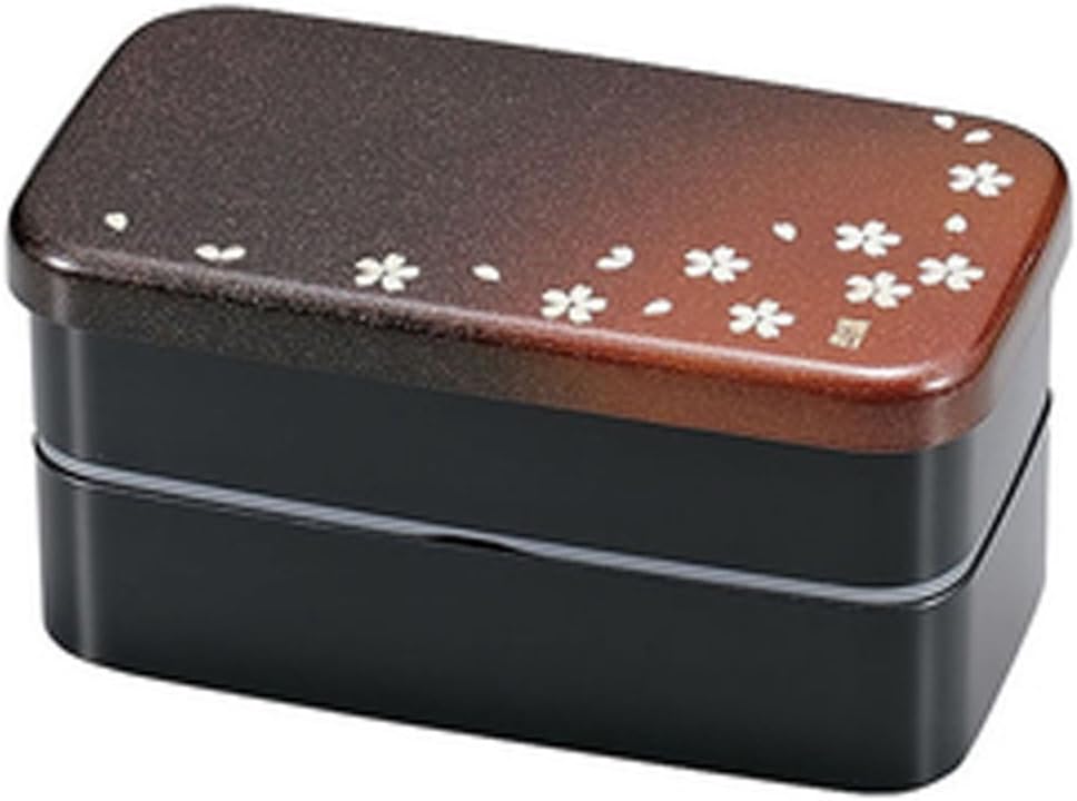 Hakoya 51224 Long Square 2-Tier Bento Box, Madder Cherry Blossom Red