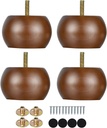 Maricome 2 Inch Bun Furniture Feet Walnut Round Solid Wooden Ottoman/Couch/Sofa Legs Set of 4 Pre-drilled M8 Bolt with Metal Brackets