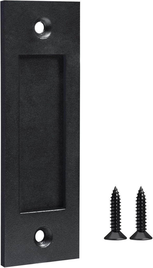Finger Flush Pulls for Closet Pocket Sliding Barn Door Handle Set Pull Recessed Handle Rectangular Plate Matte Black Mounting Hardware Included (Black) (2''x 6'', Set, 1)