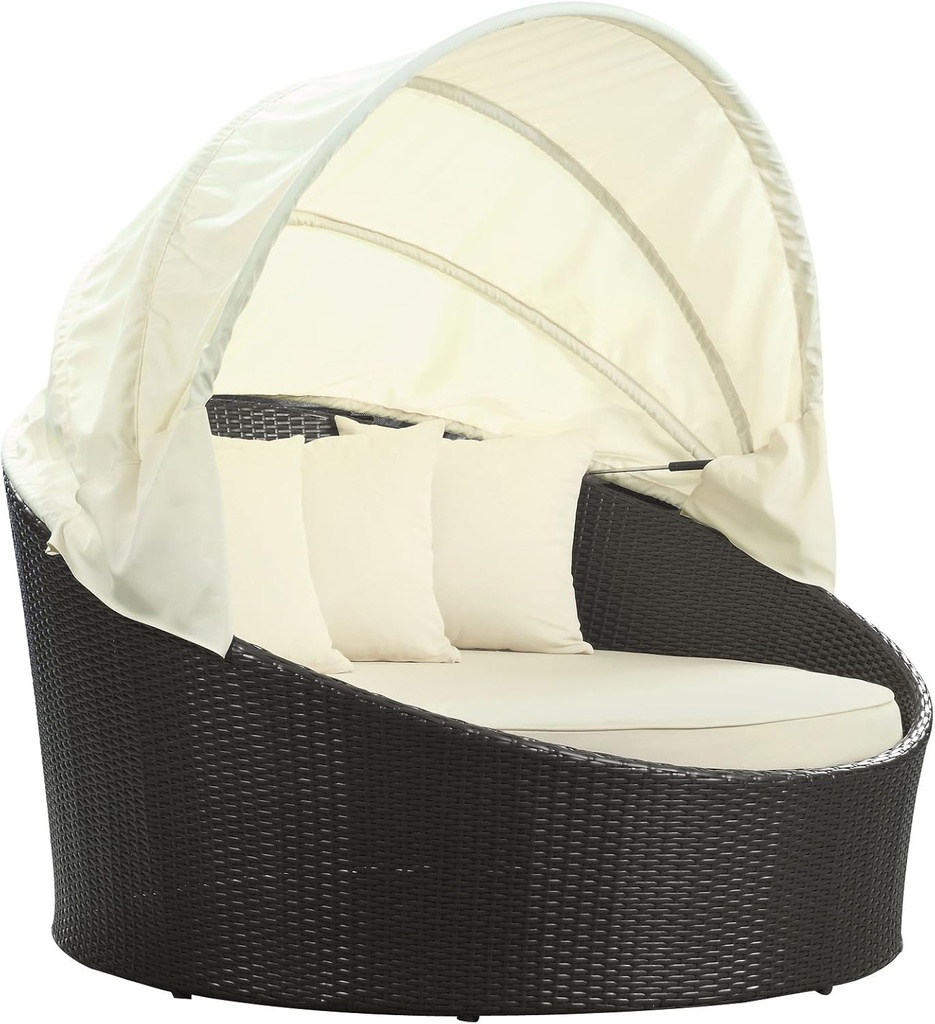 Modway Siesta Wicker Rattan Outdoor Patio Canopy Daybed in Espresso White