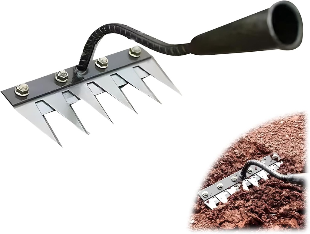 5 Teeth Garden Weeding Rake, Carbon Steel Garding Weeding Tool, Replaceable Blade, Iron Weeding Rake for Dethatching, Lawn Yard and Garden Farm Loosening (5 Teeth)
