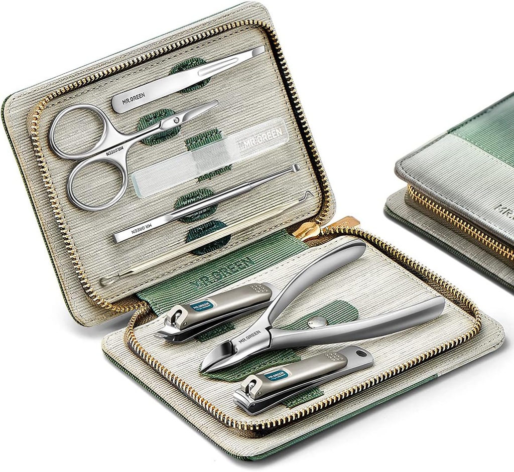 MR.GREEN Manicure Sets Pedicure Kits Stainless Steel Nail Clipper Personal Care Tools with PU Leather Case (Green)