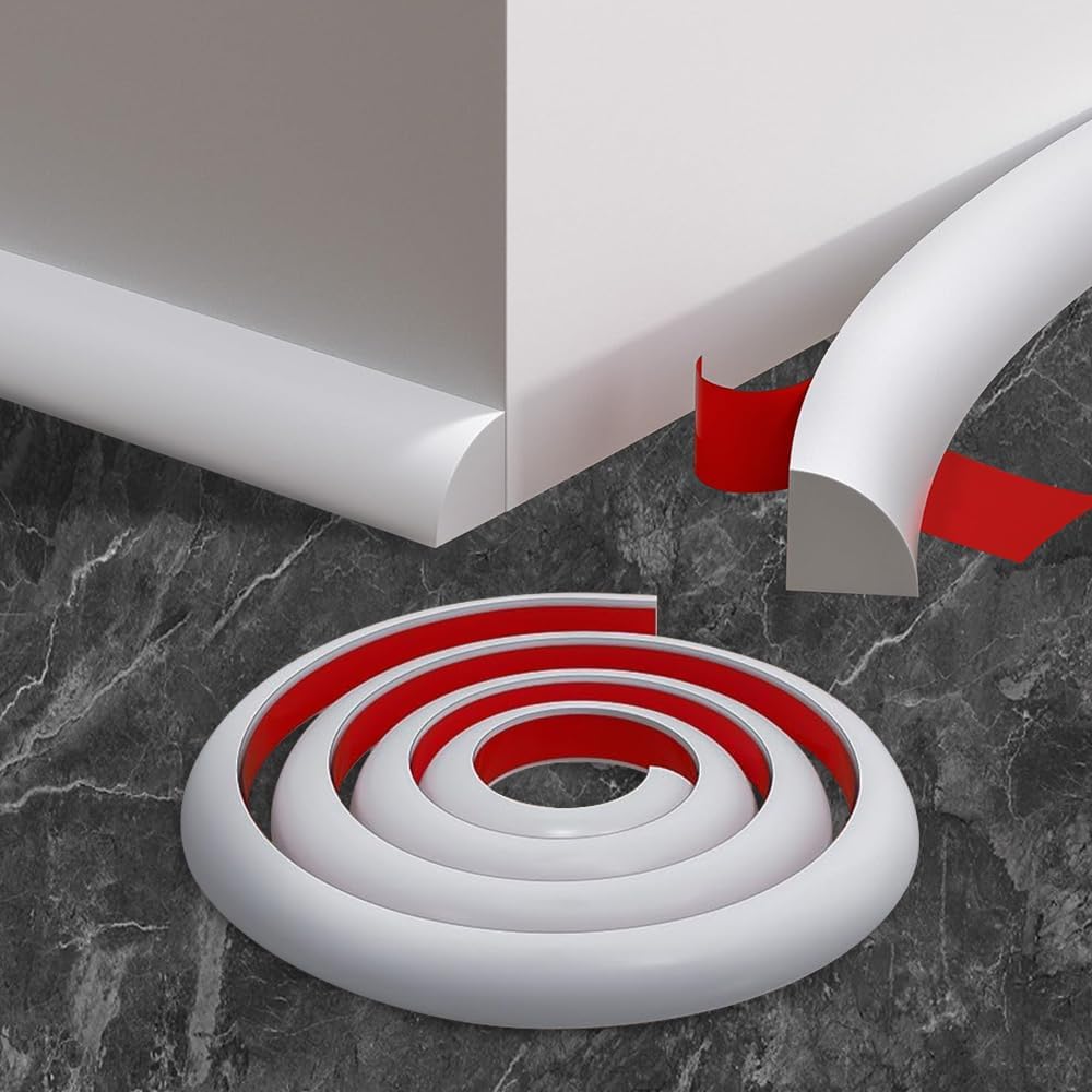 Flexible Quarter Round Molding, 118 Inch Peel and Stick Rubber Edge Trim, Self-Adhesive Waterproof Bendable Molding for Floor, Wall, Countertop, Tub, Cabinet, and Curved Stairs, White