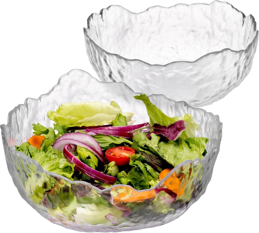 Navaris Glass Salad Bowl Set - Decorative 2-Piece Dish Set (Large, Extra Large) - Perfect for Desserts, Fruit, Punch, and Trifle - Mixing & Serving Bowls for Hot & Cold Food