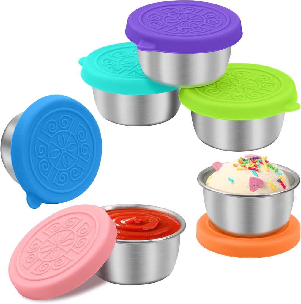 6x1.6 oz Salad Dressing Container to Go, Leakproof Reusable Stainless Steel Small Container with Lid,Sauce Containers for Lunch box,Picnics,Travel,Office and Meal Prep