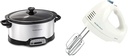 Hamilton Beach Programmable Slow Cooker with Flexible Easy Programming & 6-Speed Electric Hand Mixer with Whisk, Traditional Beaters, Snap-On Storage Case, White