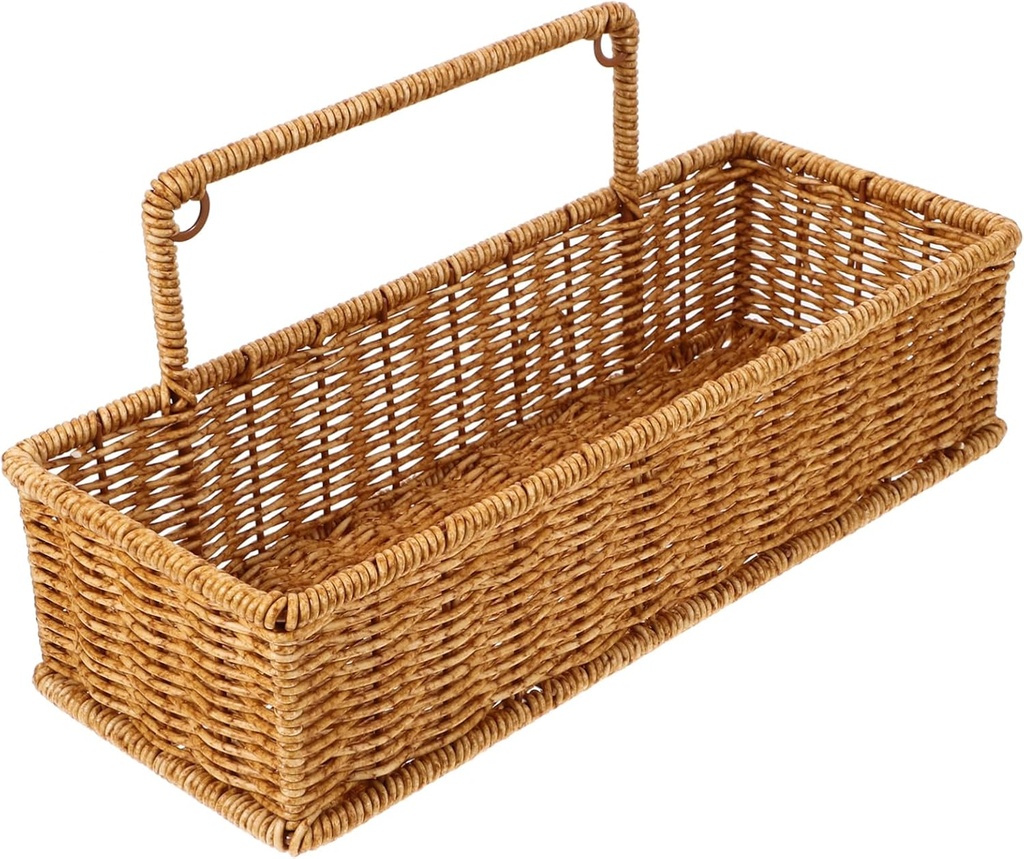 Cabilock Woven Wall Hanging Storage Basket with Handle Rectangular Imitation Rattan Organizer for Kitchen Bathroom Home Decor Rustic Farmhouse Style Storage for Garlic and Items