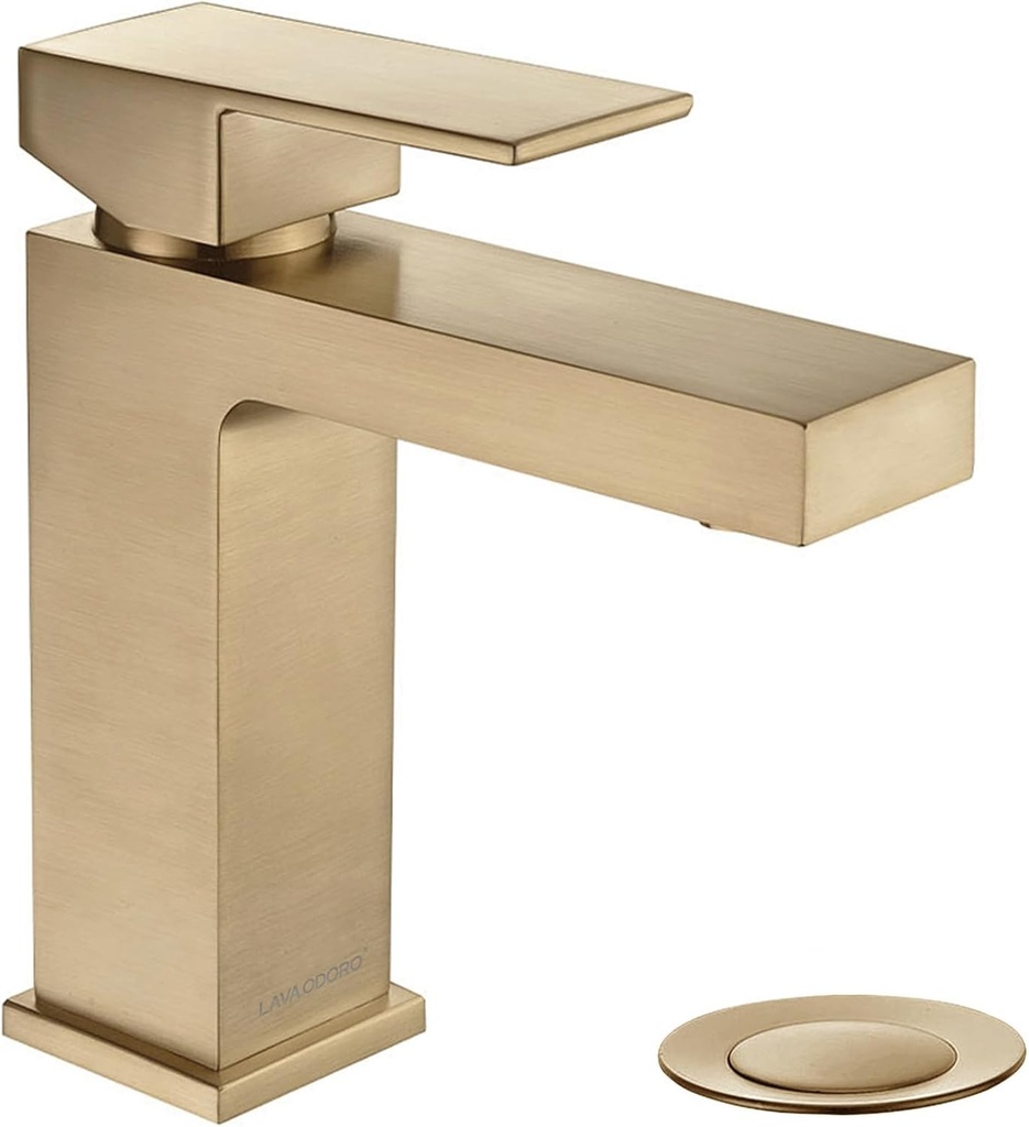 Lava Odoro Champagne Gold Bathroom Faucets, Single Hole Bathroom Sink Faucet Single Handle Faucet Vanity Faucet with Pop up Drain Assembly, Deck Plate Included, BF307-CB