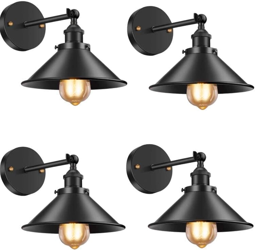 Licperron Black Wall Sconce, Industrial Vintage Wall Sconces Lighting for Bedroom Kitchen Bathroom, 240 Degree Adjustable Rustic Antique Gooseneck Wall Lamp, 4 Pack