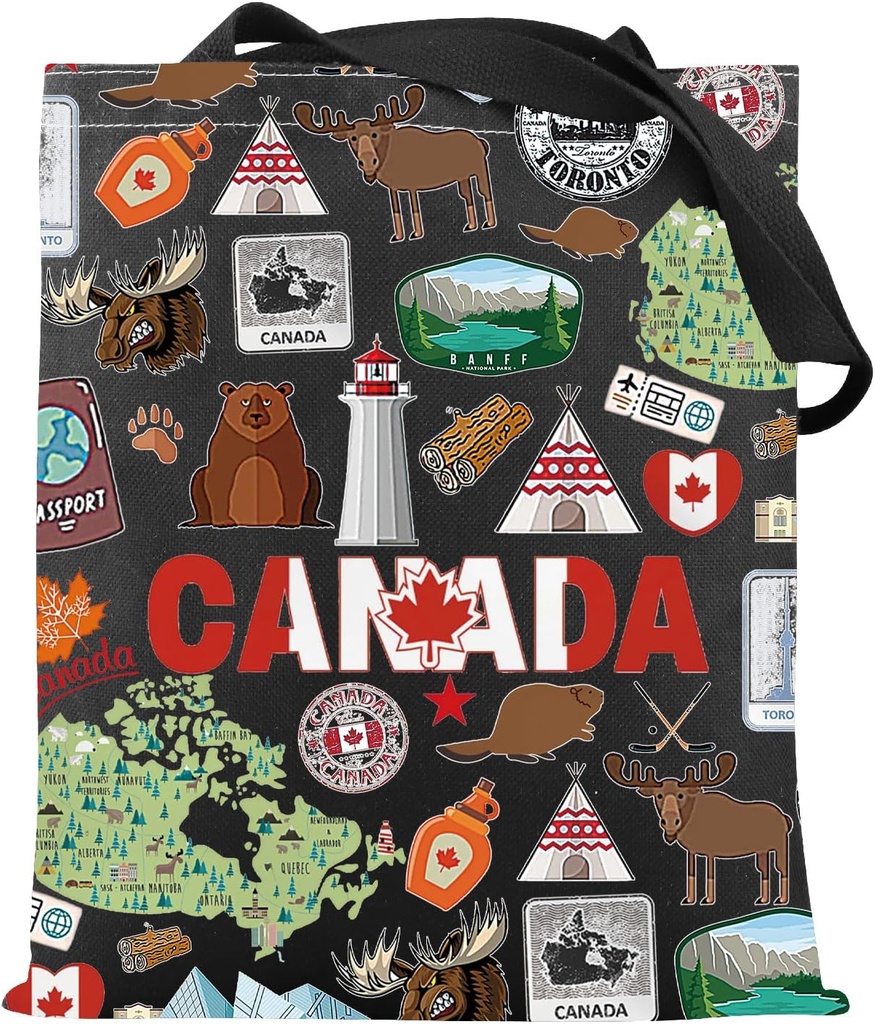 VAMSII Canada Travel Gift Canada Landmarks Tote Bag Canada Souvenir for Traveler Canadian Pride Gift Canadian Sky-line Gifts