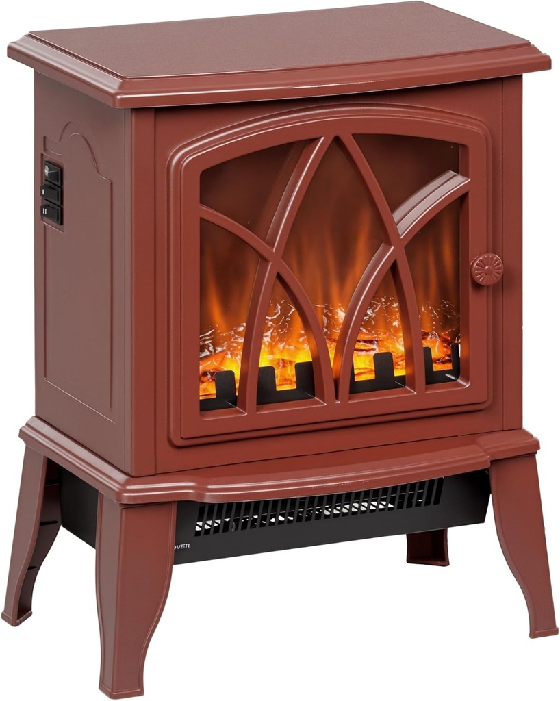 HOMCOM Electric Fireplace Stove, 18" Freestanding Fireplace Heater with Realistic Flame, Overheating Protection, Portable, 750W/1500W, Red