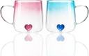 Glass Coffee Mugs with Heart Insaid, 16OZ Aesthetic Glasses Drinking Cup Tea Cup Wish Cup, Unique Valentine's Day Gift for Her (Gradient Pink and Blue)