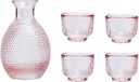 Pink Glass Sake Set Include 1 Sake Bottle and 4 Sake Cups Sake Set Glasses Sake Drinkware Sake Tea Sake Cups