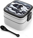 Seals on Ice Bento Box for Adults Double Layer Lunch Box with Spoon And Invisible Handle Microwave Dishwasher Safe Leak Proof Meal Prep Lunch Containers for Office Picnic
