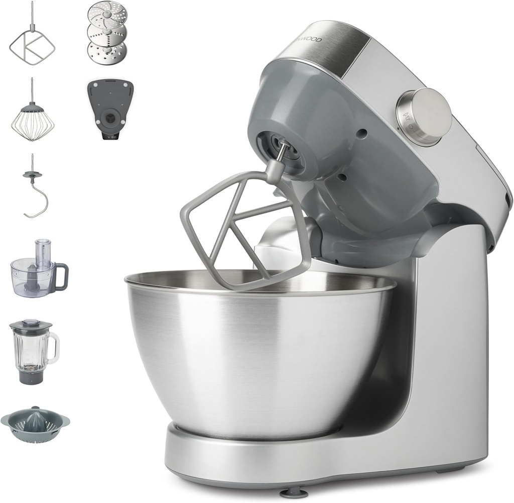 Kenwood Prospero+ KHC29A.O0SI Kitchen Processor, Stainless Steel Bowl 4.3 L, with K Mixer, Hook and Whisk, Glass Mixer, 3 Disc Food Processor, Citrus Press and Scale