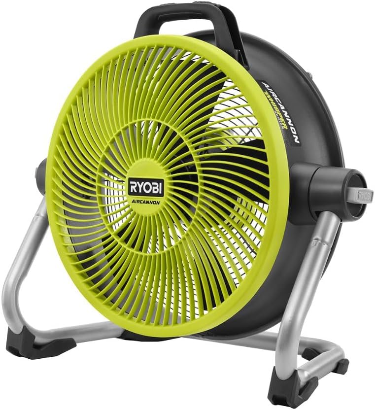 RYOBI ONE+ 18V Cordless Hybrid WHISPER SERIES 14 in. Air Cannon Fan (Tool Only), PCL813B, GREEN
