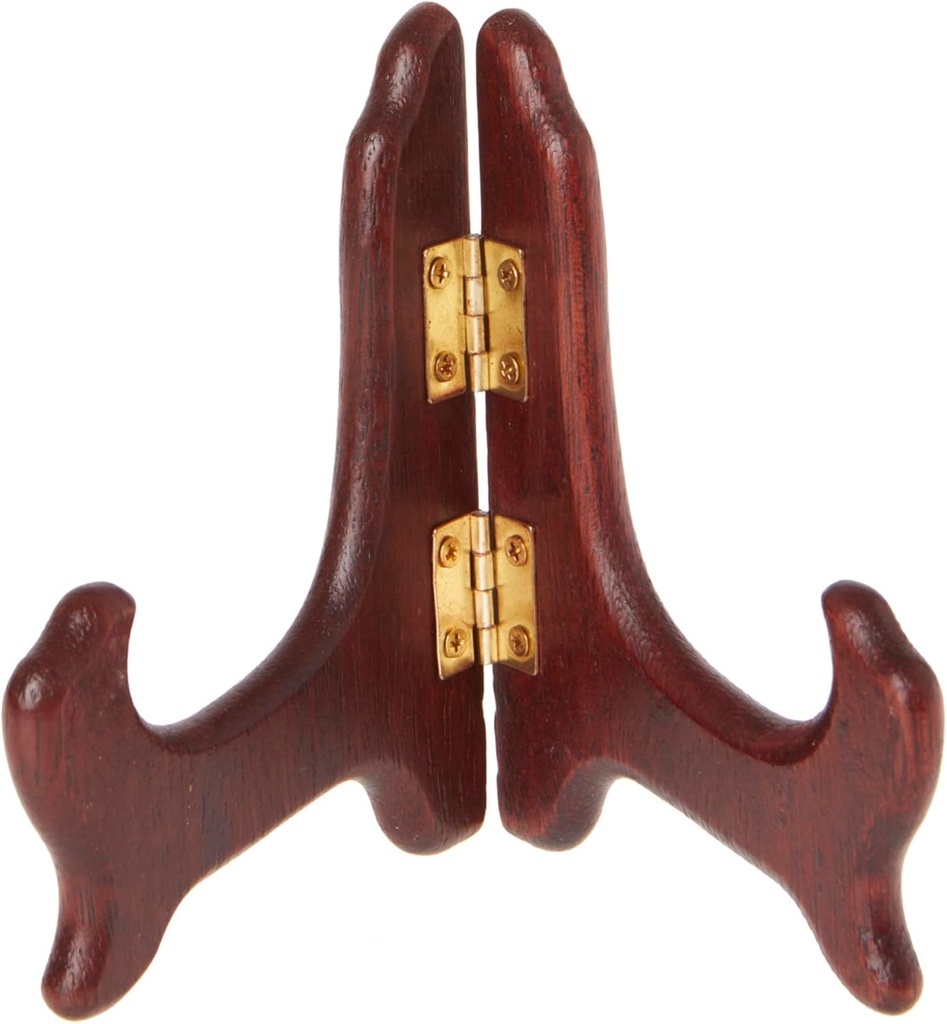 Bard's Hinged Dark Wood Plate Stand, 4" H x 5" W x 3" D (For 3.5" - 5" Plates)