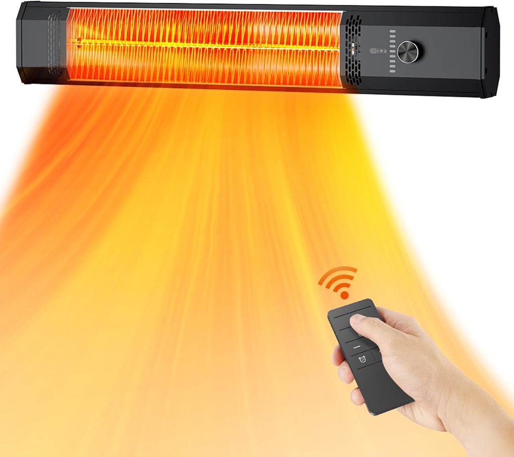 Outdoor Patio Heater with 9 Heat Levels,Wall Mounted Space Heater for Garage Backyard Room Indoor,1500W Fast Electric Infrared Heater with Remote Control,9H Timers,Waterproof,Child Lock