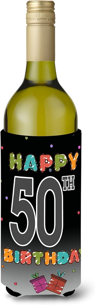 Caroline's Treasures CJ1124LITERK Happy 50th Birthday Wine Bottle Hugger Bottle Cooler Sleeve Hugger Machine Washable Collapsible Insulator Beverage Insulated Holder