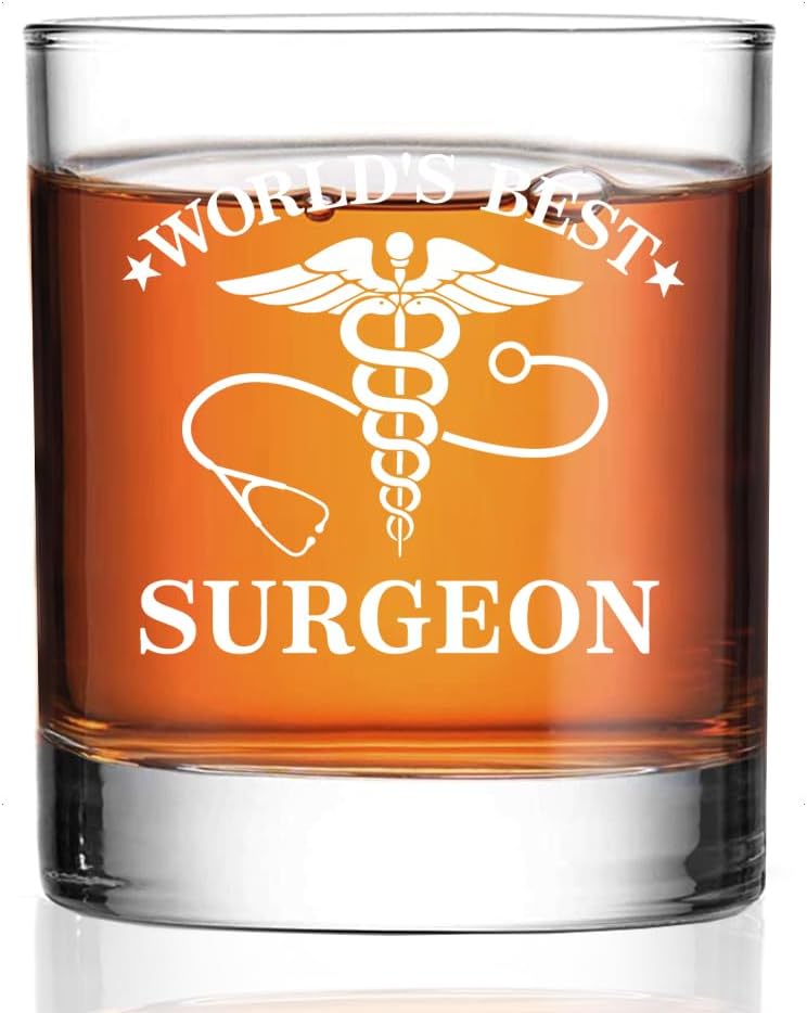 Perfectinsoy World's Best Surgeon Whiskey Glass, Thank you Gifts for Men Women Surgeons, Retirement Gifts for Surgeons Dad Friends, Surgical Students Presents