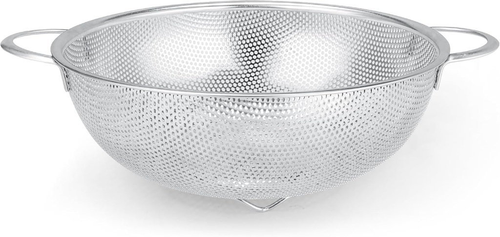 Colander Stainless Steel 3-Quart, Metal Strainer with Base, Strainer for Kitchen Food, Dishwasher Safe