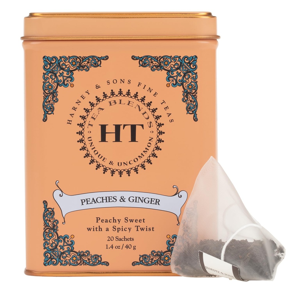 Harney & Sons Peaches & Ginger Black Tea, 20ct sachet tin