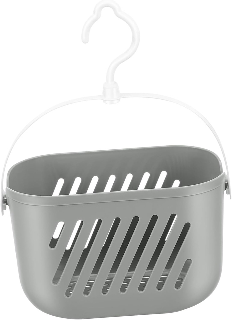 Plastic Storage Basket with Rotatable Hook Wall Mounted Hanging Organizer for Shower and Kitchen Draining Design for Fast Drying No Drill Installation Multi Purpose Storage for