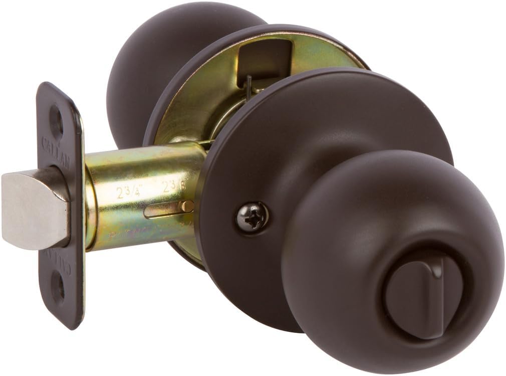 Callan by Delaney Hardware Fairfield Privacy Door Knob, Fits Door 1-3/8 to 1 in. Thick, Oil Rubbed Bronze – Reversible Left/Right-Handed Bed & Bathroom Push Button Door Knob – Easy to Install