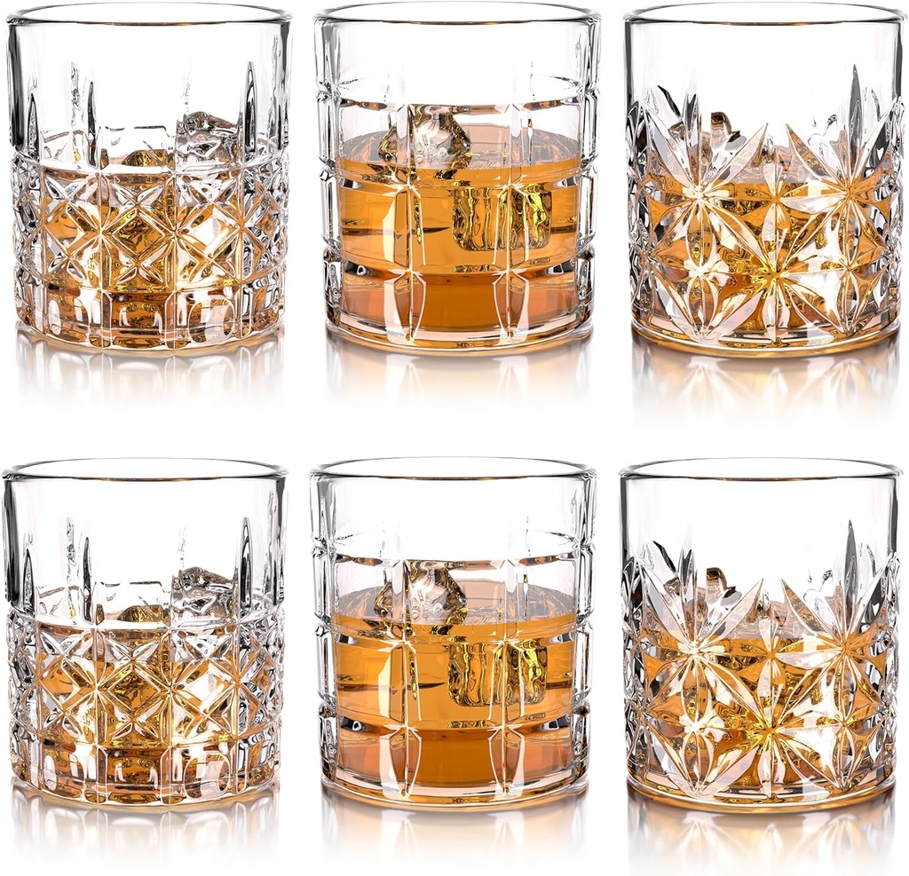 Whiskey Glasses Set of 6, 12oz Old Fashioned Whiskey Glasses Gift for Scotch Cocktails Rum Cognac Vodka Liquor - Rocks Glasses Men Gift(Mixed)