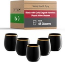 Smarty Had A Party 12 oz Wine Glasses – 48 Pack Black with Gold Stemless Unbreakable Plastic Wine Glasses, Disposable or Reusable for Parties, Weddings, Events