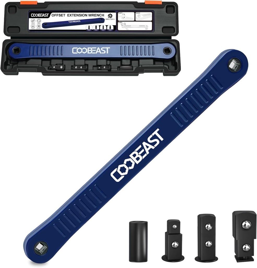 Offset Extension Wrench Impact Ready Socket Wrench Extender Tool with Versatile 1/4", 3/8", and 1/2" Square Drive Adapters, Universal Extensions Wrench for Small Place